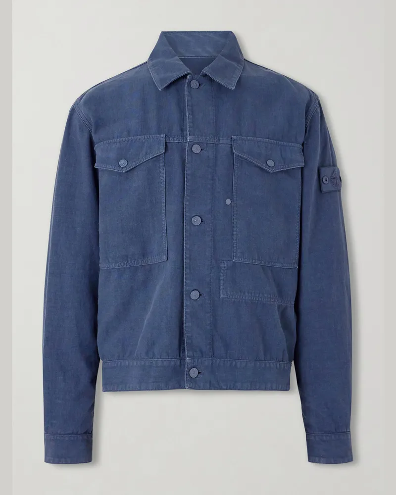 Stone Island GHOST Linen-Blend Trucker Jacket Blue