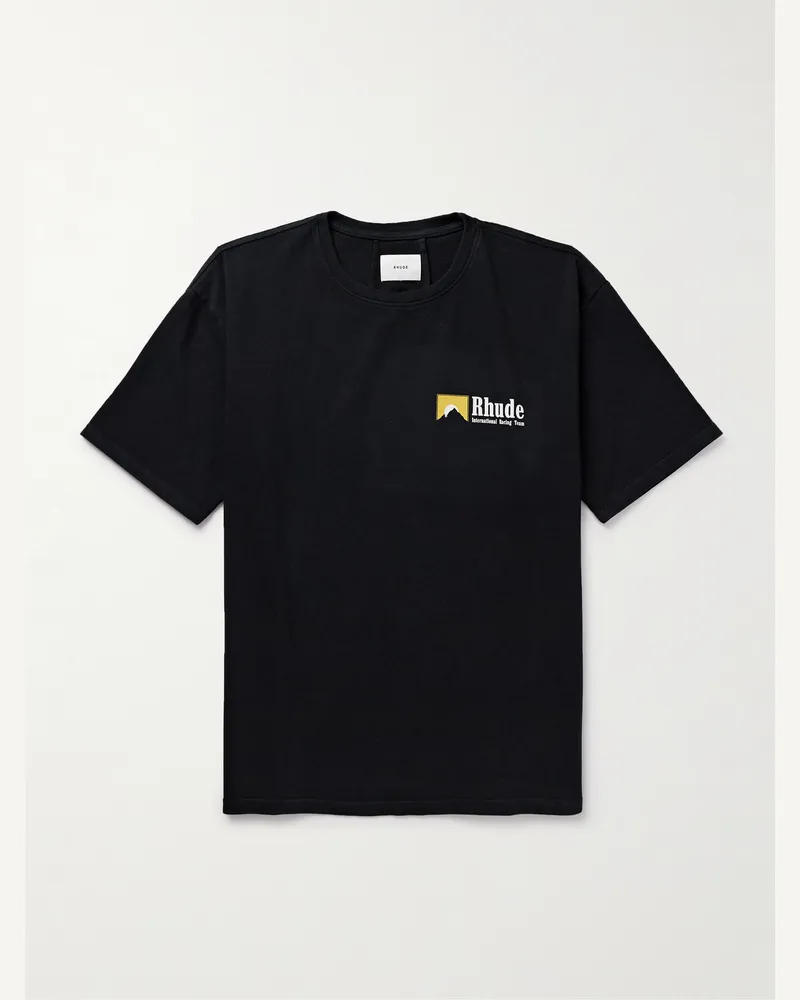 RHUDE International Racing T-Shirt aus Baumwoll-Jersey mit Logoprint Schwarz