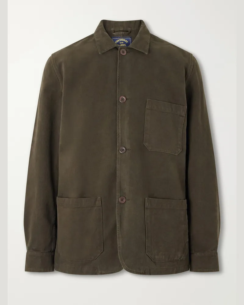 Portuguese Flannel Labura Stretch-Cotton Twill Overshirt Brown