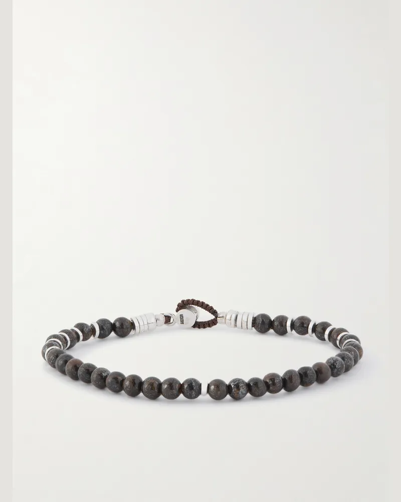 Mikia Circle4 Armband mit Zierperlen aus Sterlingsilber, Labradorit und Bronzit Braun