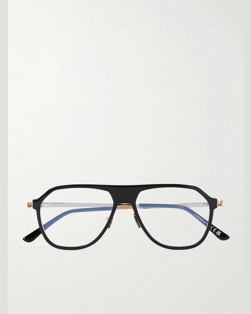 Tom Ford Pilotenbrille aus Azetat mit Blaulichtfilter und goldfarbenen Details Schwarz
