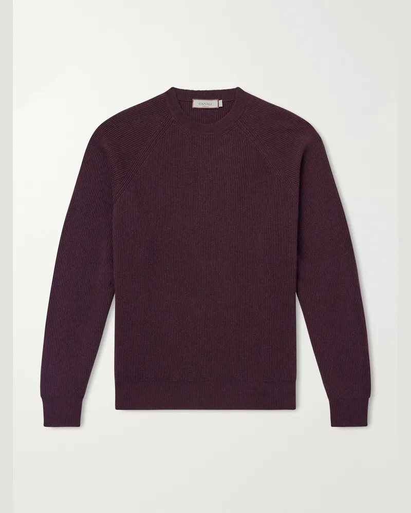 Canali Ribbed Cashmere Sweater Burgundy