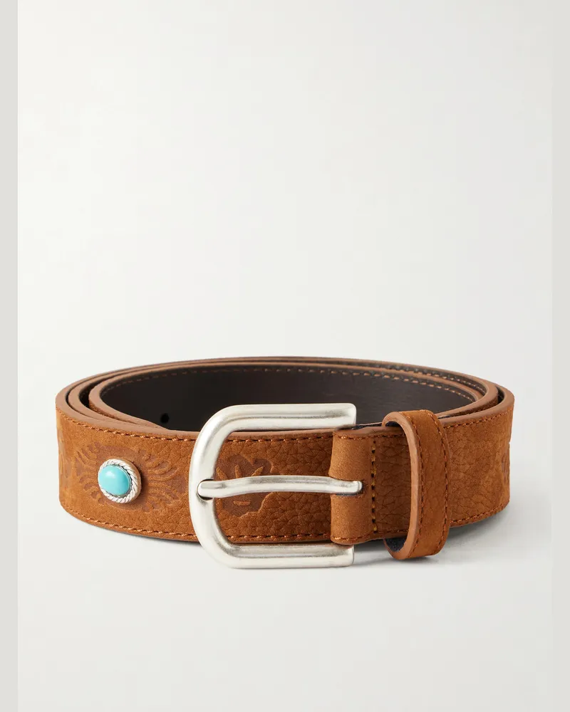 A Kind Of Guise 3cm Kanua Embellished Nubuck Belt Brown