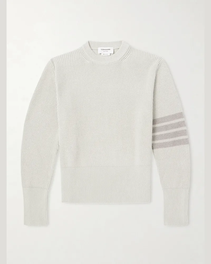 Thom Browne Slim-Fit Striped Cotton Sweater Neutrals