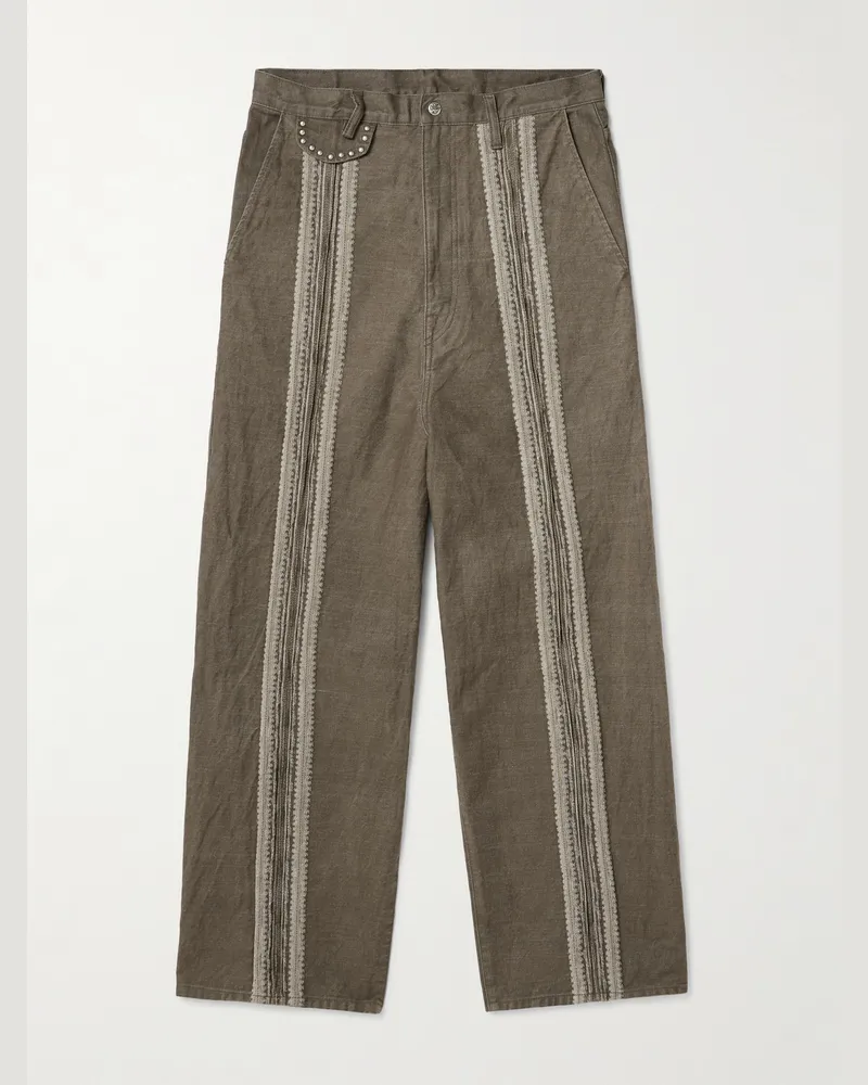 KAPITAL Weit geschnittene Jeans mit Jacquard-Muster und Nieten Grün