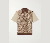 Leopard-Jacquard Cotton-Blend Half-Zip Polo Shirt
