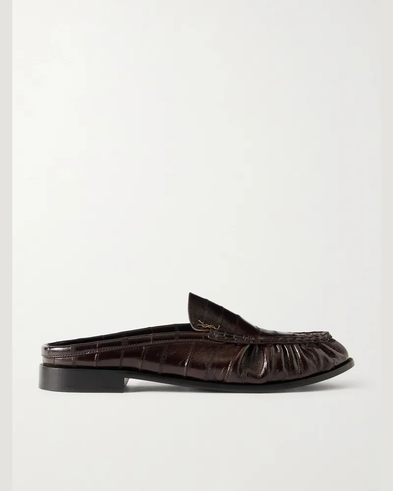 Saint Laurent Le Loafer Slippers aus Aalleder mit Verzierung Braun
