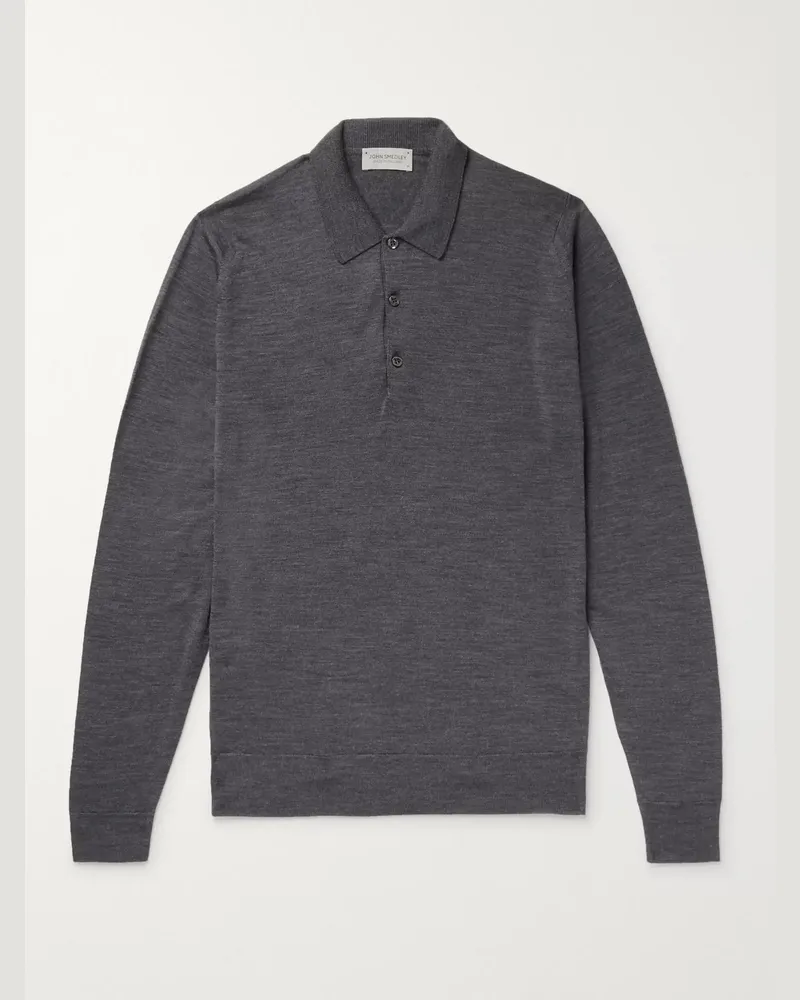 John Smedley Belper Slim-Fit Merino Wool Polo Shirt Gray