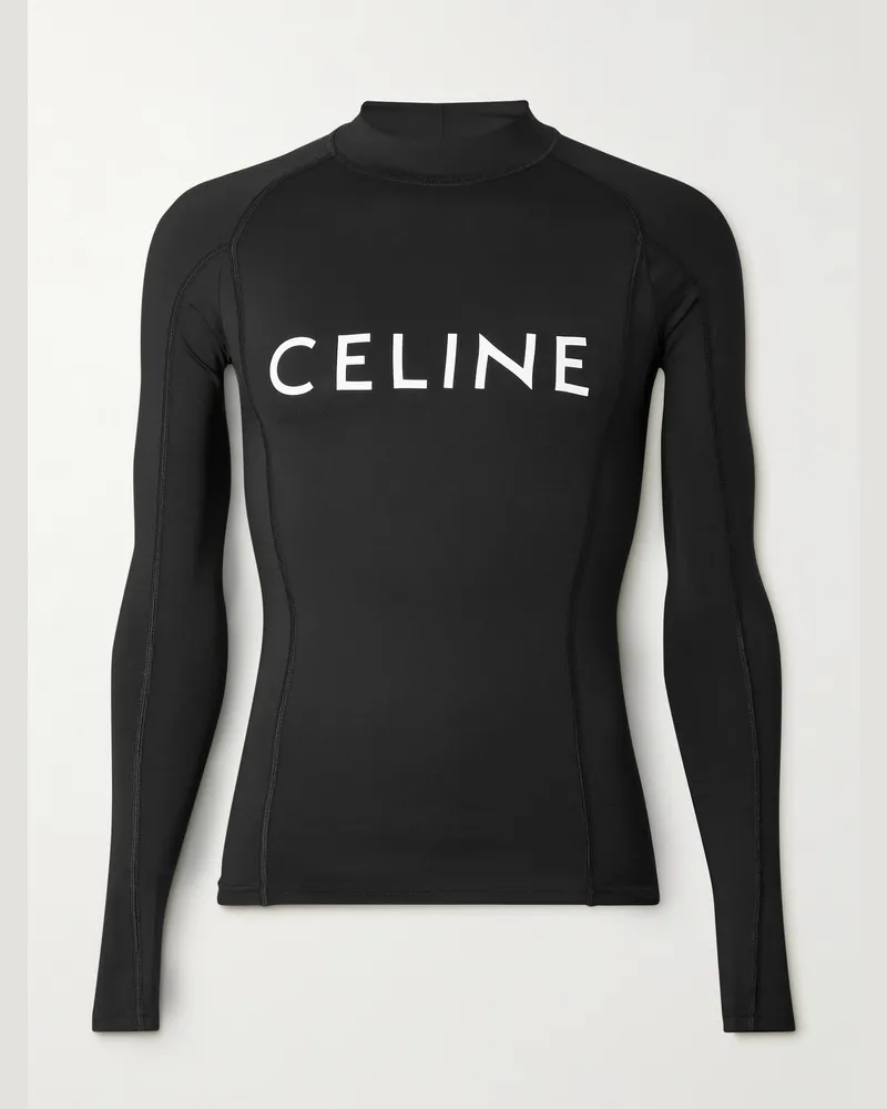 Celine Surf Oberteil aus Stretch-Jersey mit Logoprint Schwarz