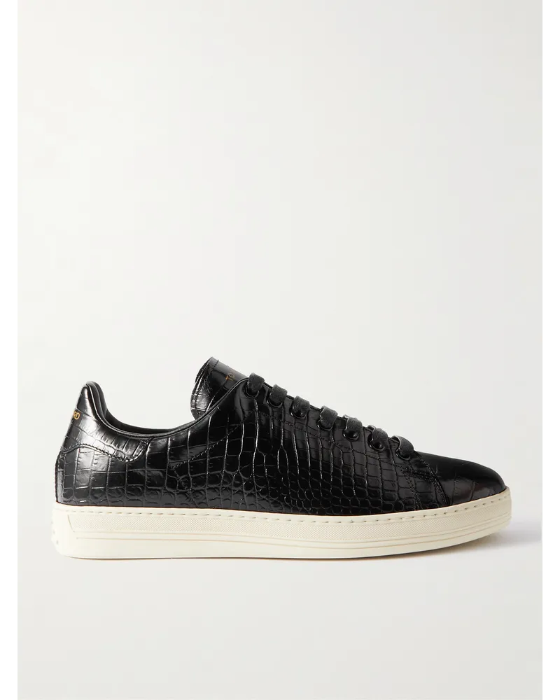 Tom Ford Warwick Sneakers aus Lackleder mit Krokodileffekt Schwarz