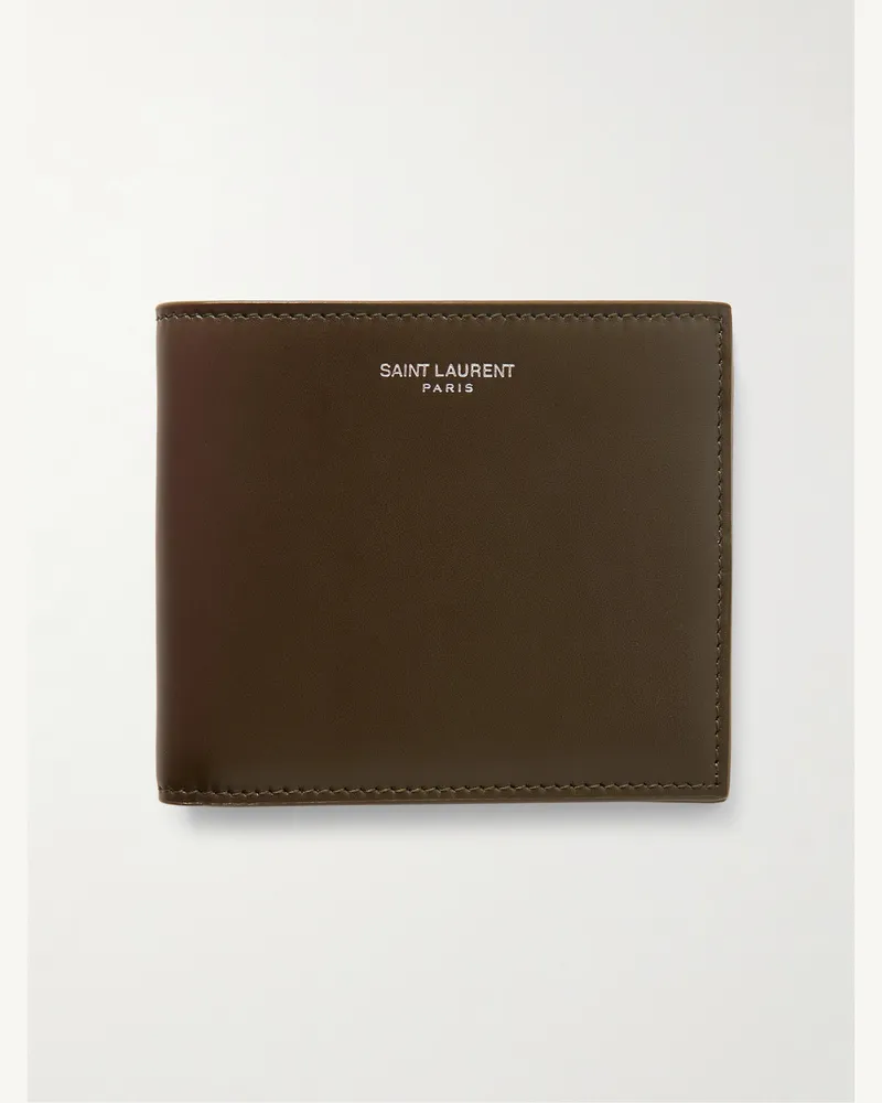 Saint Laurent Aufklappbares Portemonnaie aus Leder mit Logoprint Grün