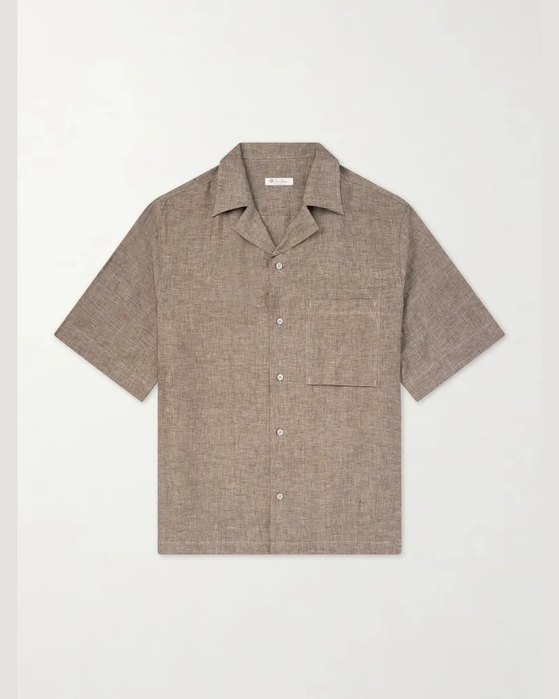 Loro Piana Federico Hemd aus Leinen mit Reverskragen Braun