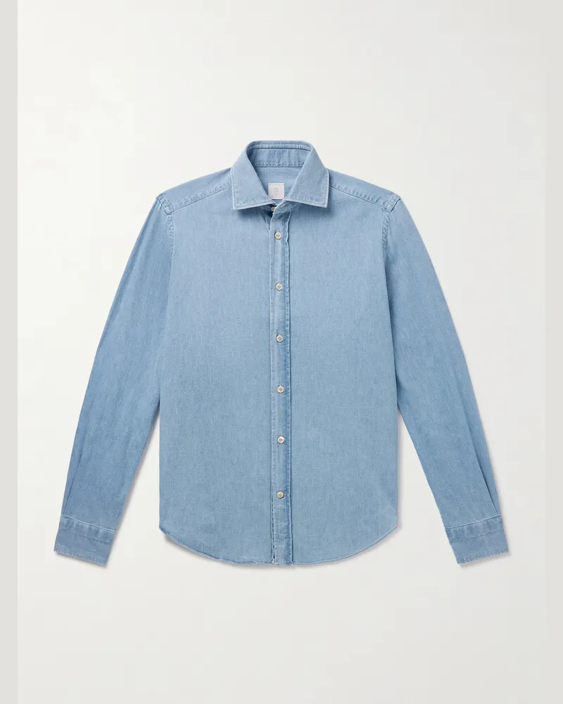 Eleventy Schmal geschnittenes Hemd aus Baumwoll-Chambray Blau