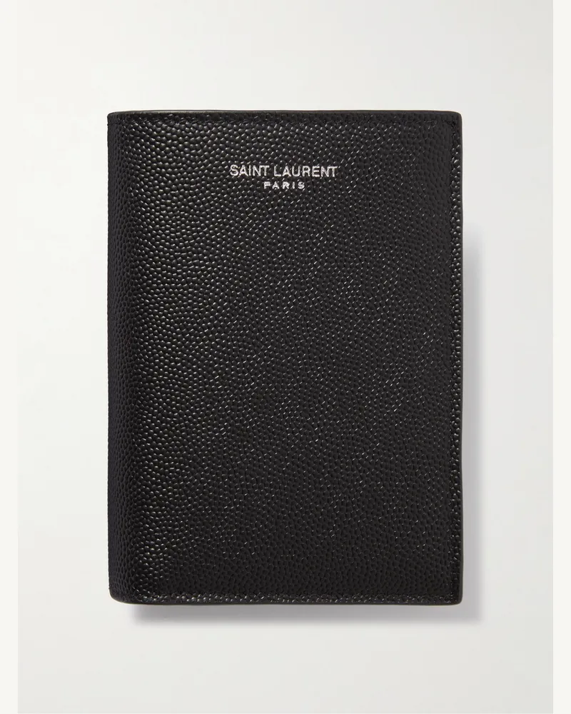 Saint Laurent Aufklappbares Portemonnaie aus vollnarbigem Leder mit Logoprägung Schwarz