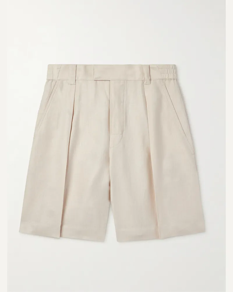 Loro Piana Reinga Wide-Leg Pleated Linen-Twill Bermuda Shorts White