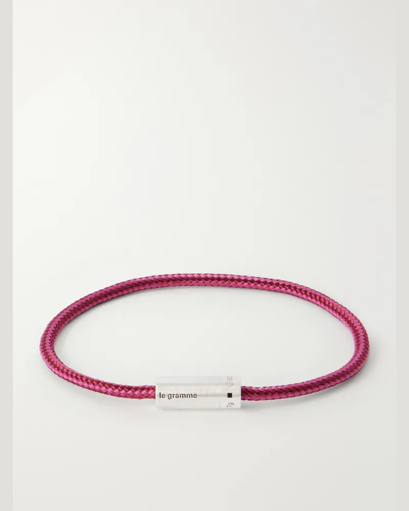 Le Gramme 5g Sterling Silver Woven Cord Bracelet Burgundy
