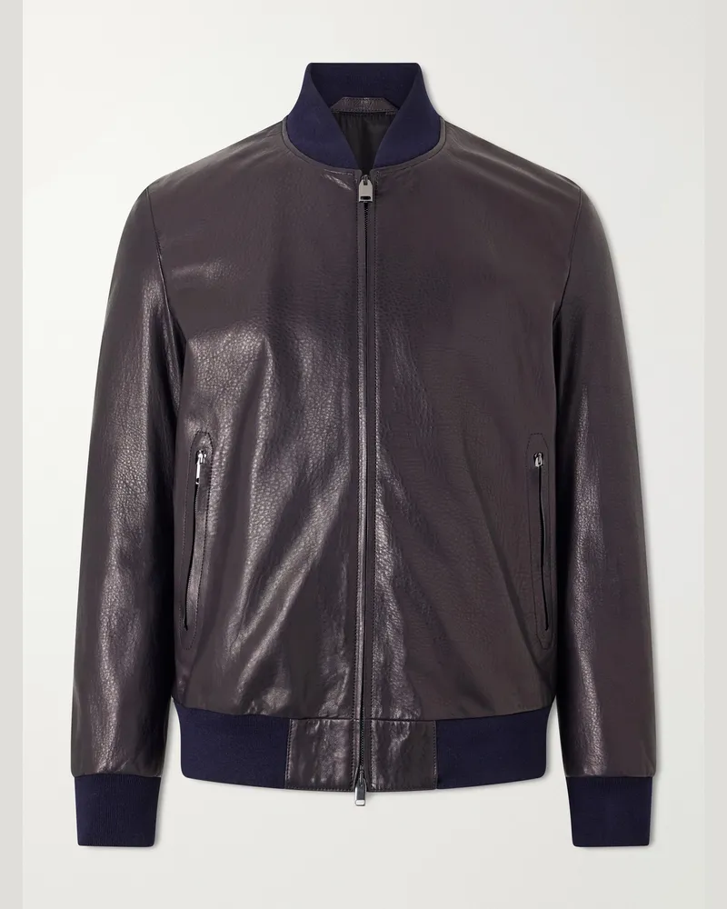 Brioni Draped Leather Bomber Jacket Brown