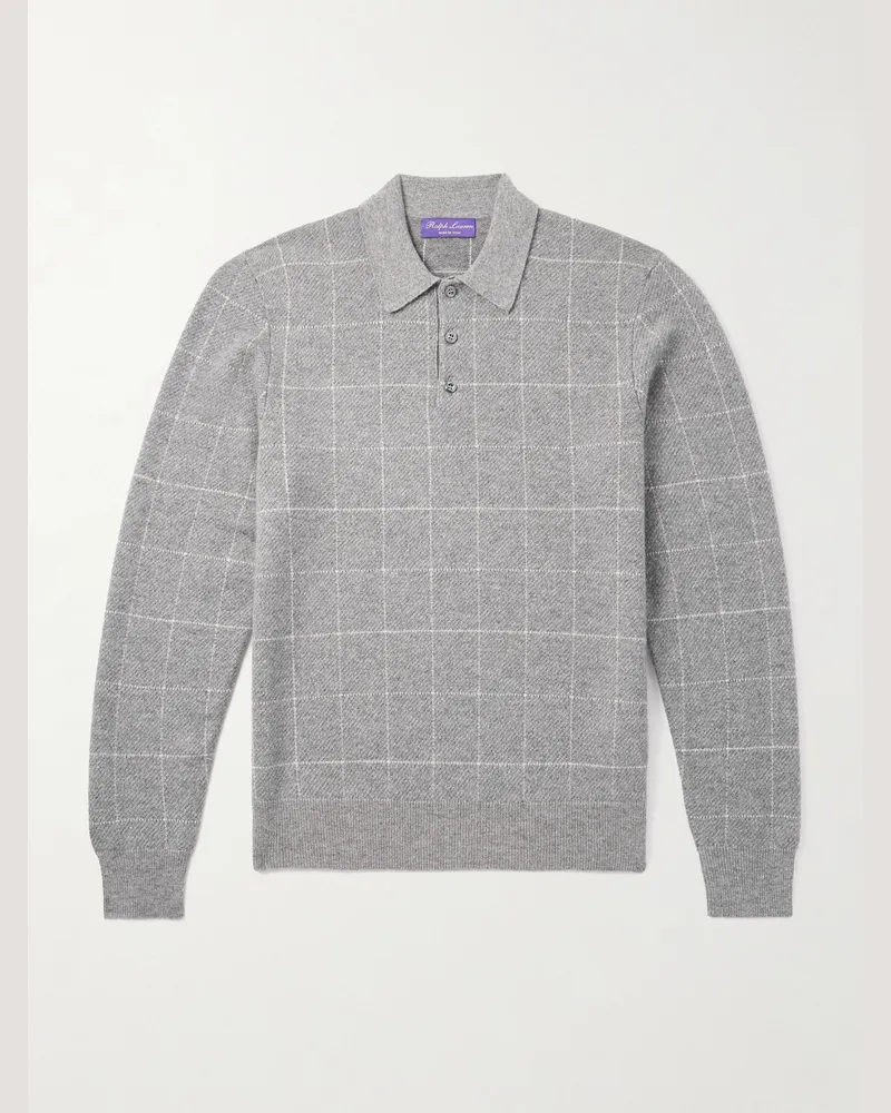 Ralph Lauren Karierter Pullover aus Kaschmir mit Polokragen Grau