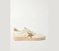 Ball Star Distressed Suede-Trimmed Canvas Sneakers