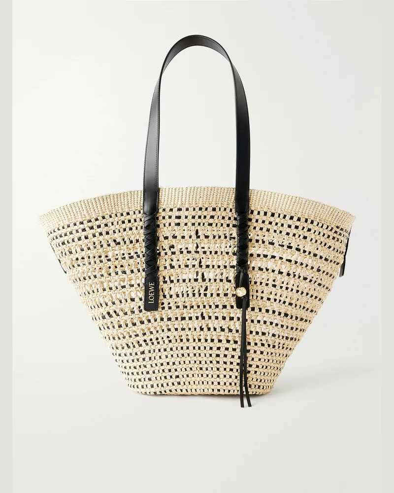 Loewe Paula's Ibiza Braid Basket Leather-Trimmed Raffia Tote Bag Neutrals