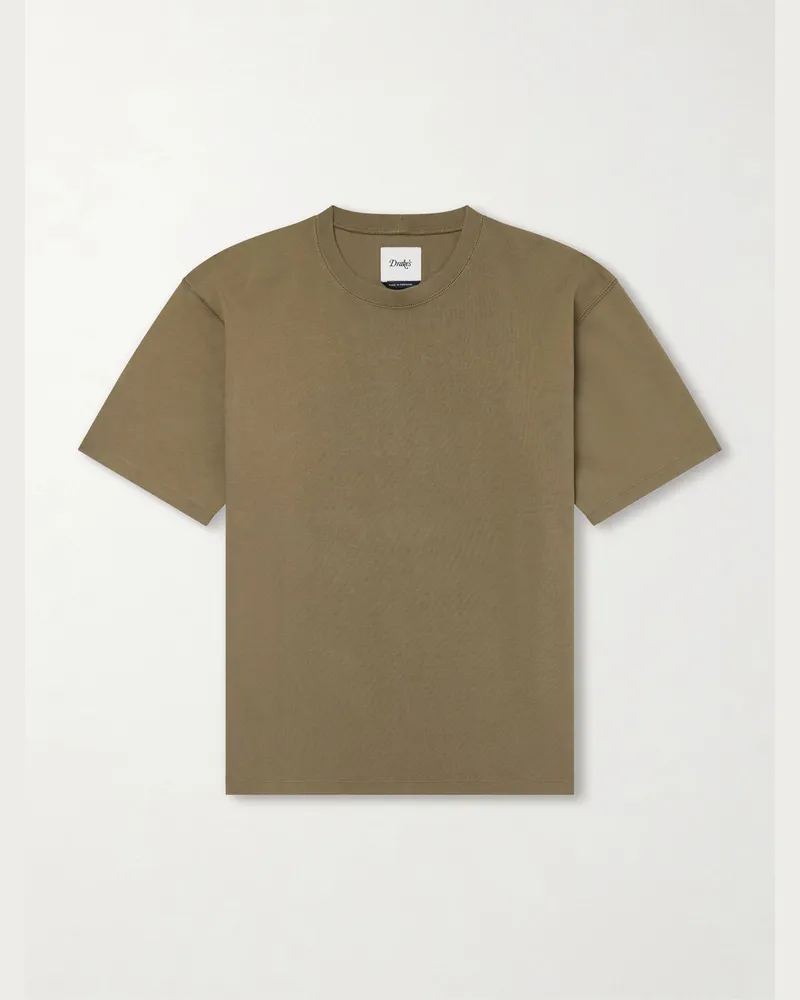 Drake's Tea Time Embroidered Cotton-Jersey T-Shirt Green