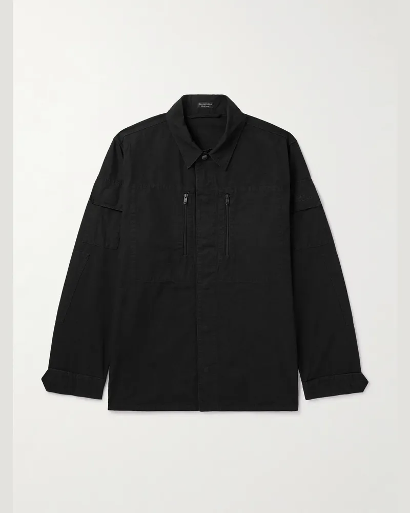 Balenciaga Hemdjacke aus Baumwoll-Ripstop Schwarz