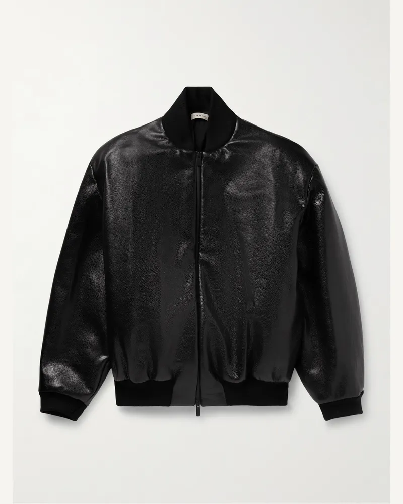 Fear of God Bomberjacke aus vollnarbigem Leder mit Streifen Schwarz