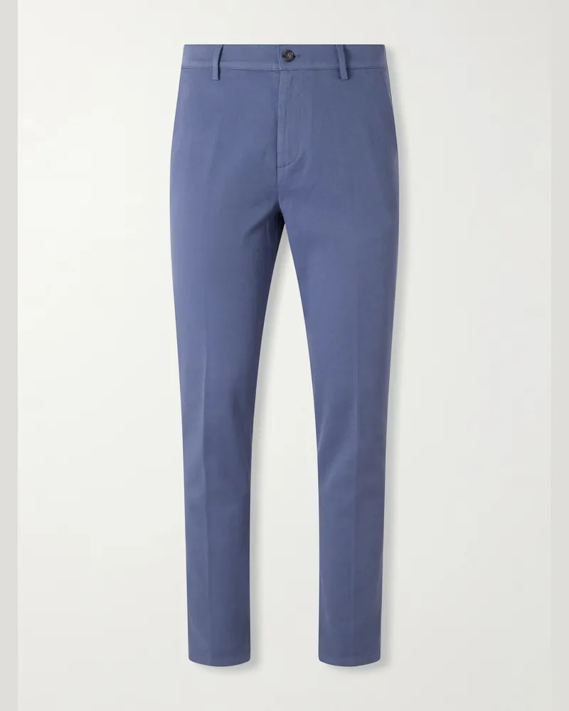 Canali Straight-Leg Stretch-Cotton Gabardine Trousers Blue