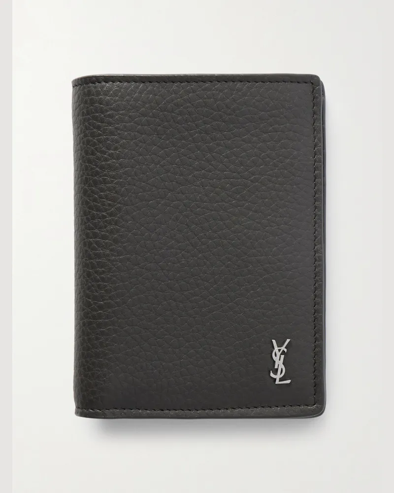 Saint Laurent Logo-Appliquéd Full-Grain Leather Billfold Wallet Gray