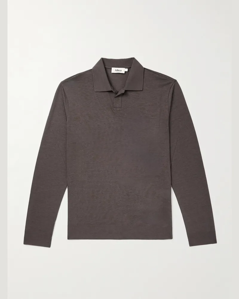 Altea Pierre Lyocell and Cotton-Blend Jersey Polo Shirt Brown