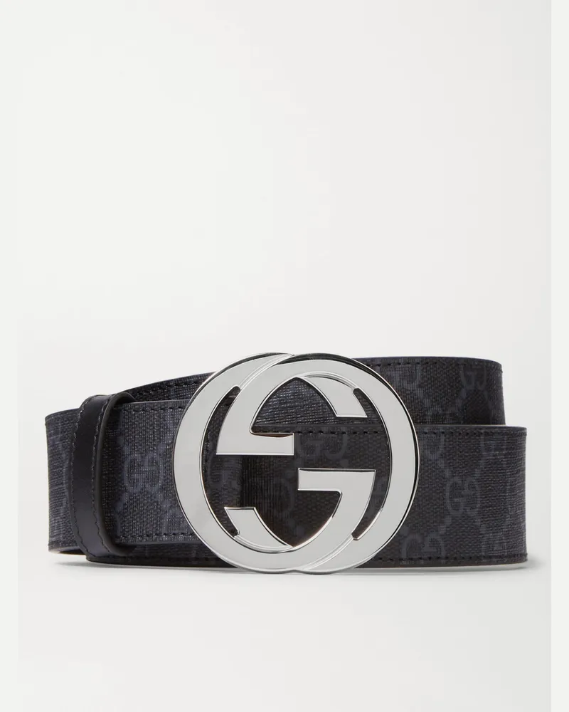 Gucci 4cm Monogrammed Coated-Canvas Belt Black