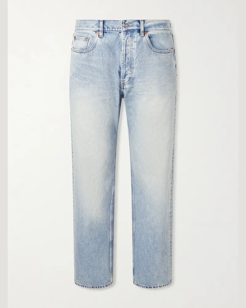 Saint Laurent Straight-Leg Distressed Jeans Blue