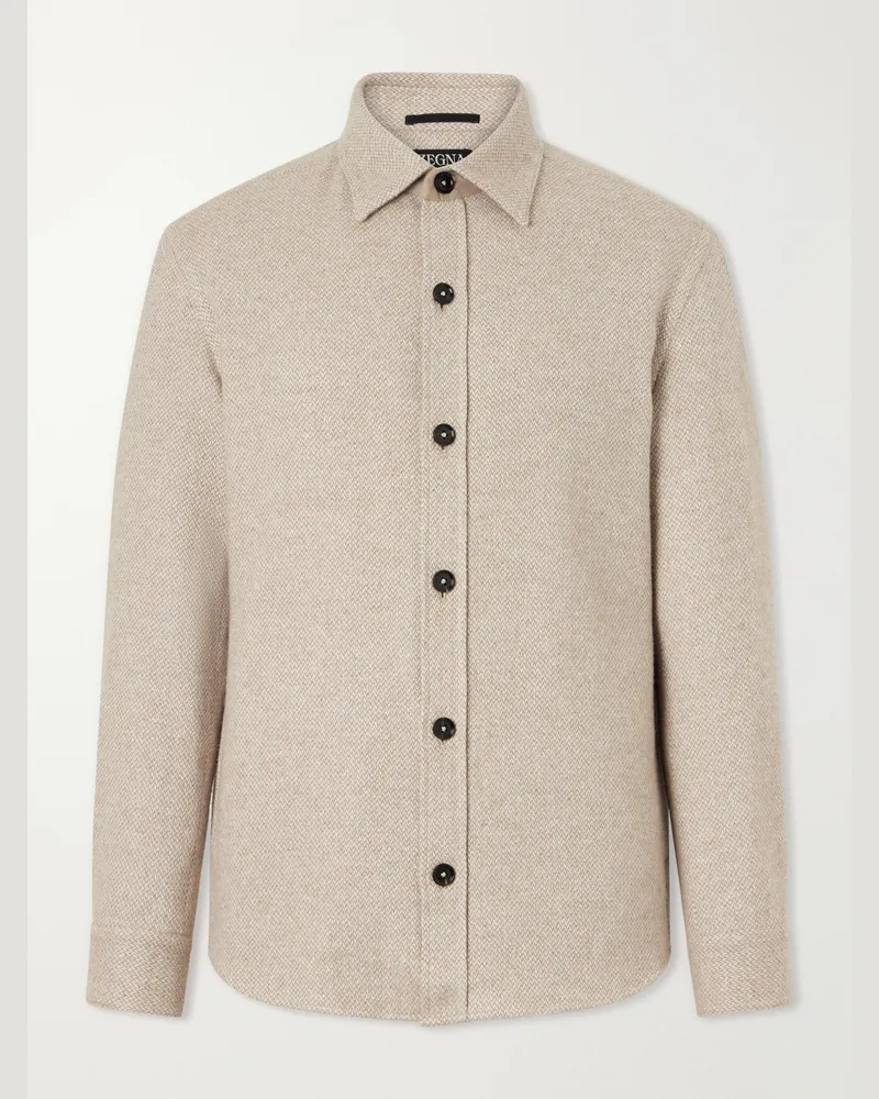 Ermenegildo Zegna Houndstooth Cashmere and Silk-Blend Twill Overshirt Neutrals