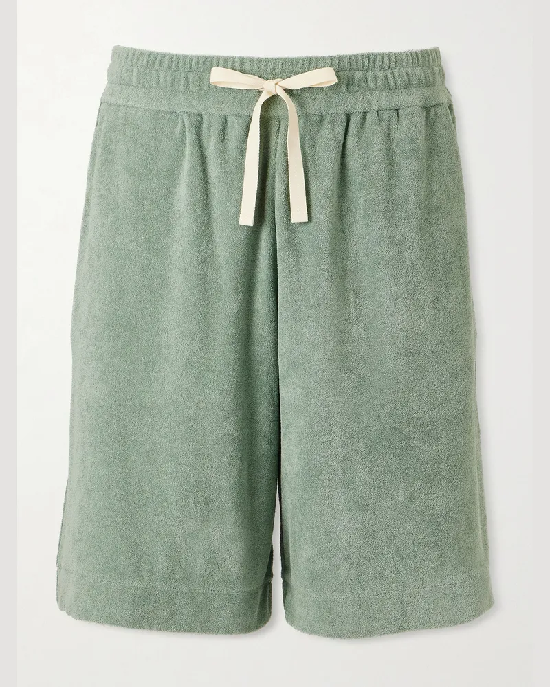 Jil Sander Gerade geschnittene Shorts aus Baumwollfrottee mit Kordelzugbund Grün