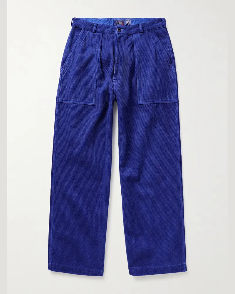 Blue Blue Japan Wide-Leg Indigo-Dyed Sashiko Cotton Trousers Blue