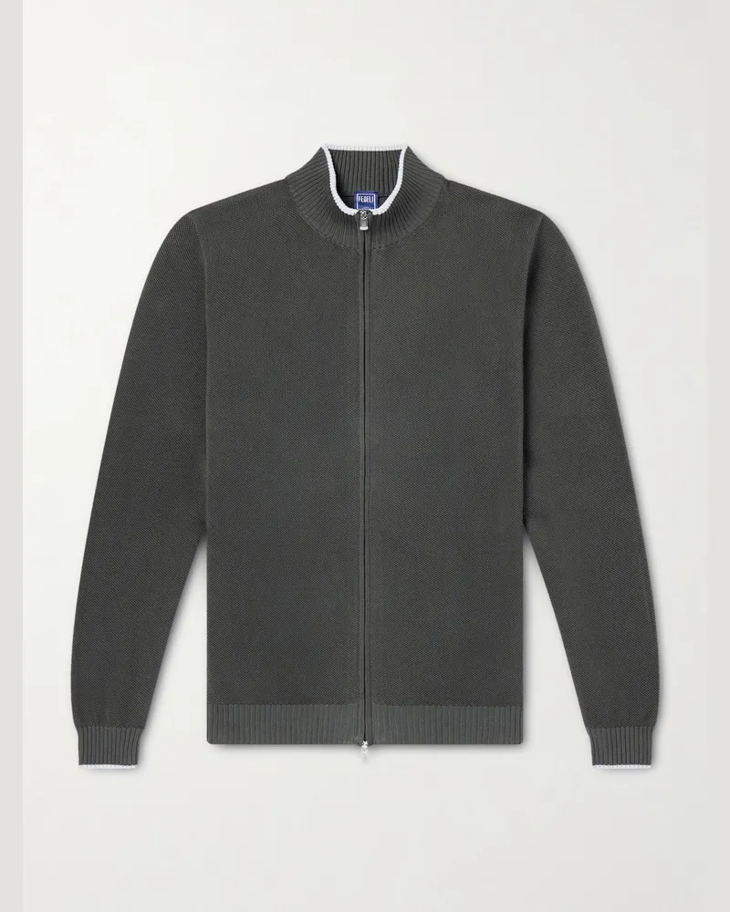 Fedeli Cotton Zip-Up Sweater Gray