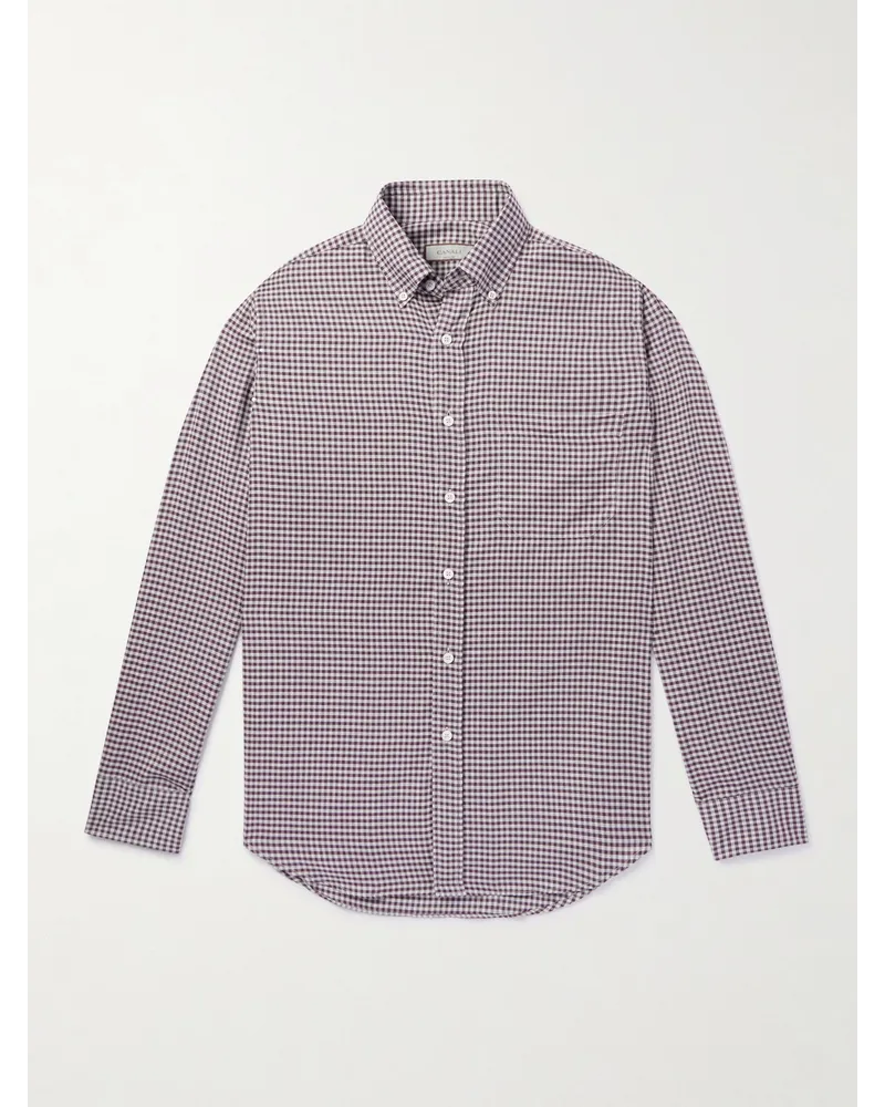 Canali Hemd aus einer Baumwoll-Leinenmischung mit Button-Down-Kragen und Gingham-Karo Burgunder