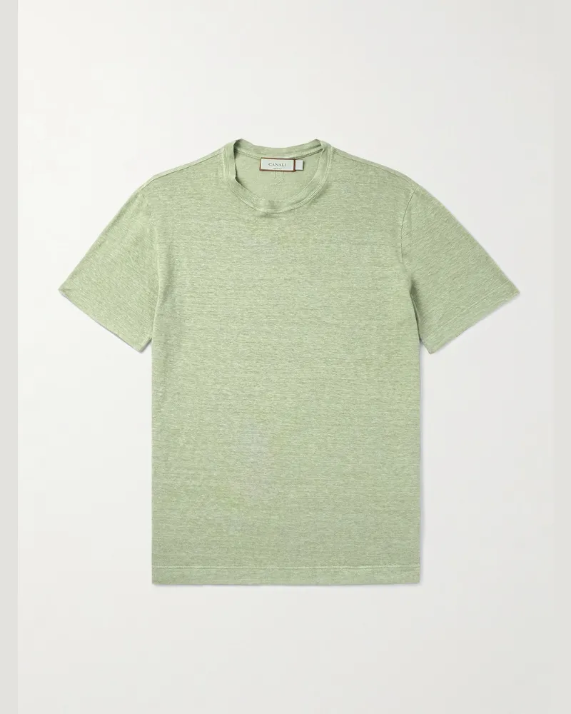 Canali Schmal geschnittenes T-Shirt aus Leinen Grün