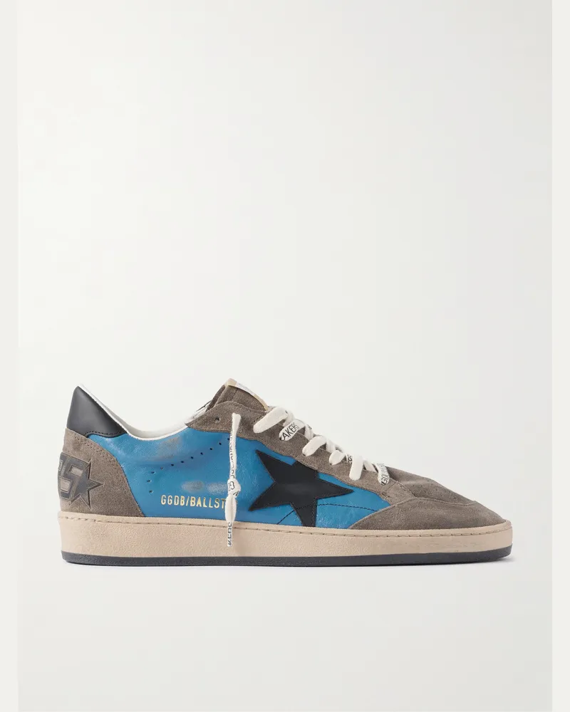 Golden Goose Ball Star Sneakers aus Leder mit Velourslederbesatz in Distressed-Optik Blau