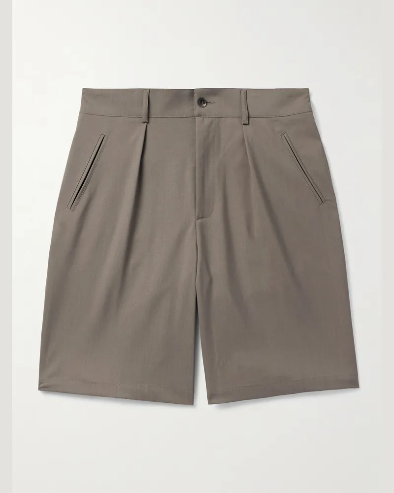 De Bonne Facture Gerade geschnittene Shorts aus Wolle mit Falten Grün