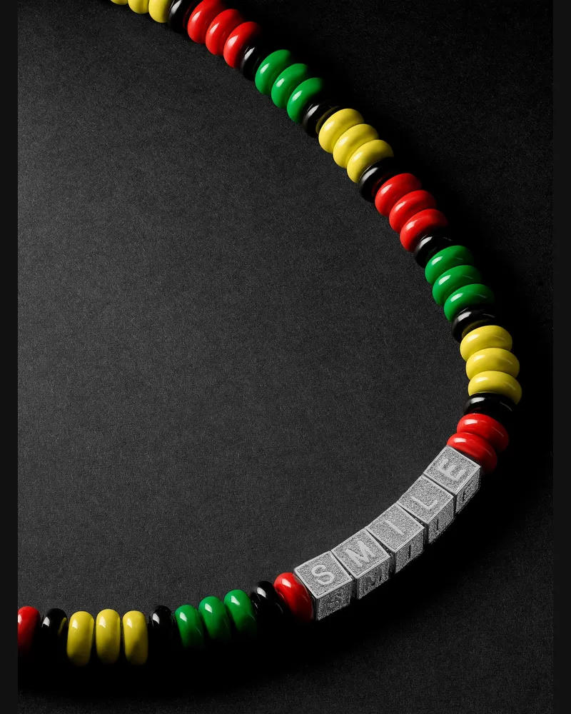 Lauren Rubinski Jamaica Silver and Enamel Beaded Necklace Green