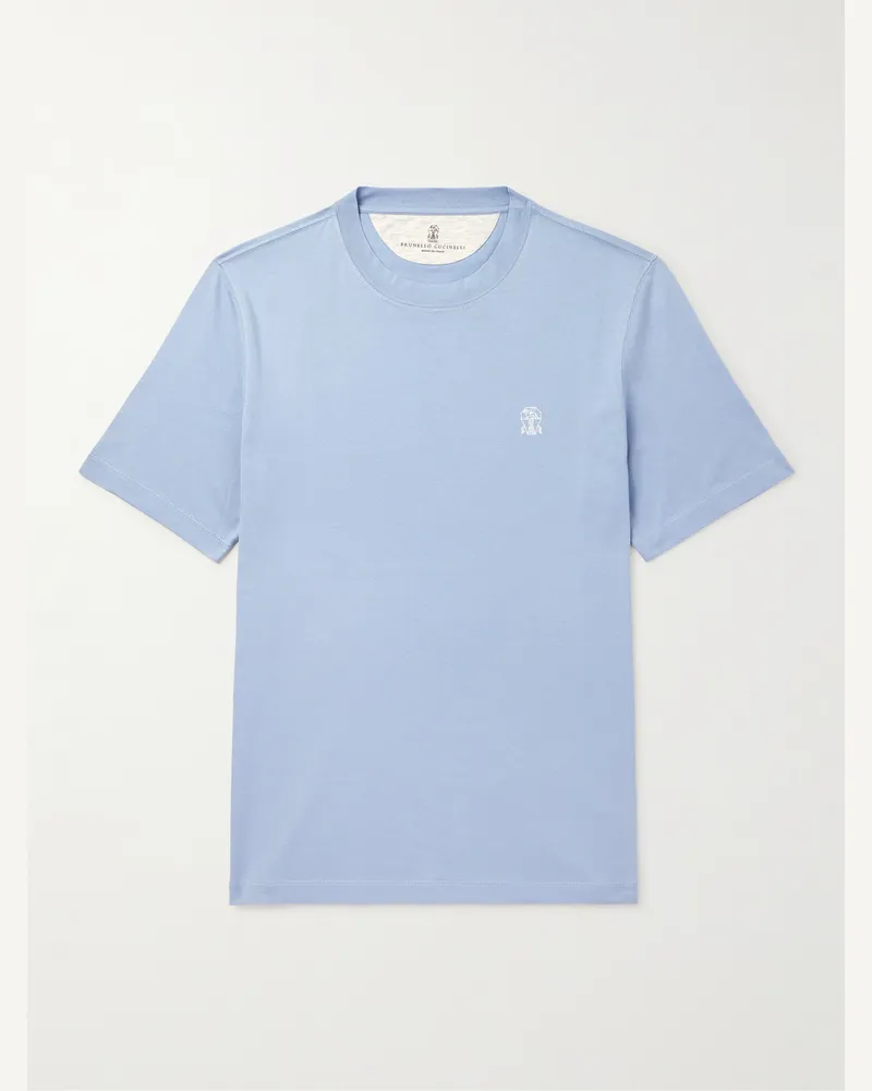 Brunello Cucinelli T-Shirt aus Baumwoll-Jersey mit Logoprint Blau