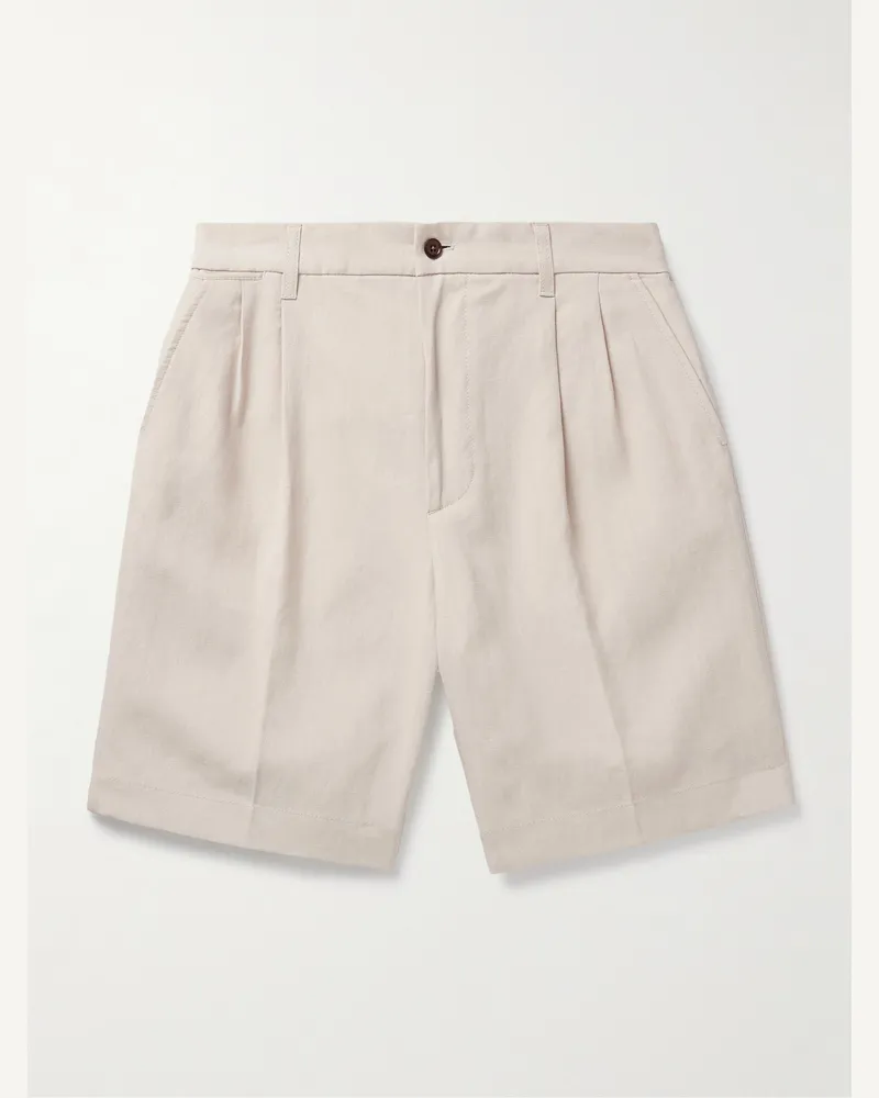 Dunhill Gerade geschnittene Bermudashorts aus Leinen mit Falten Neutral