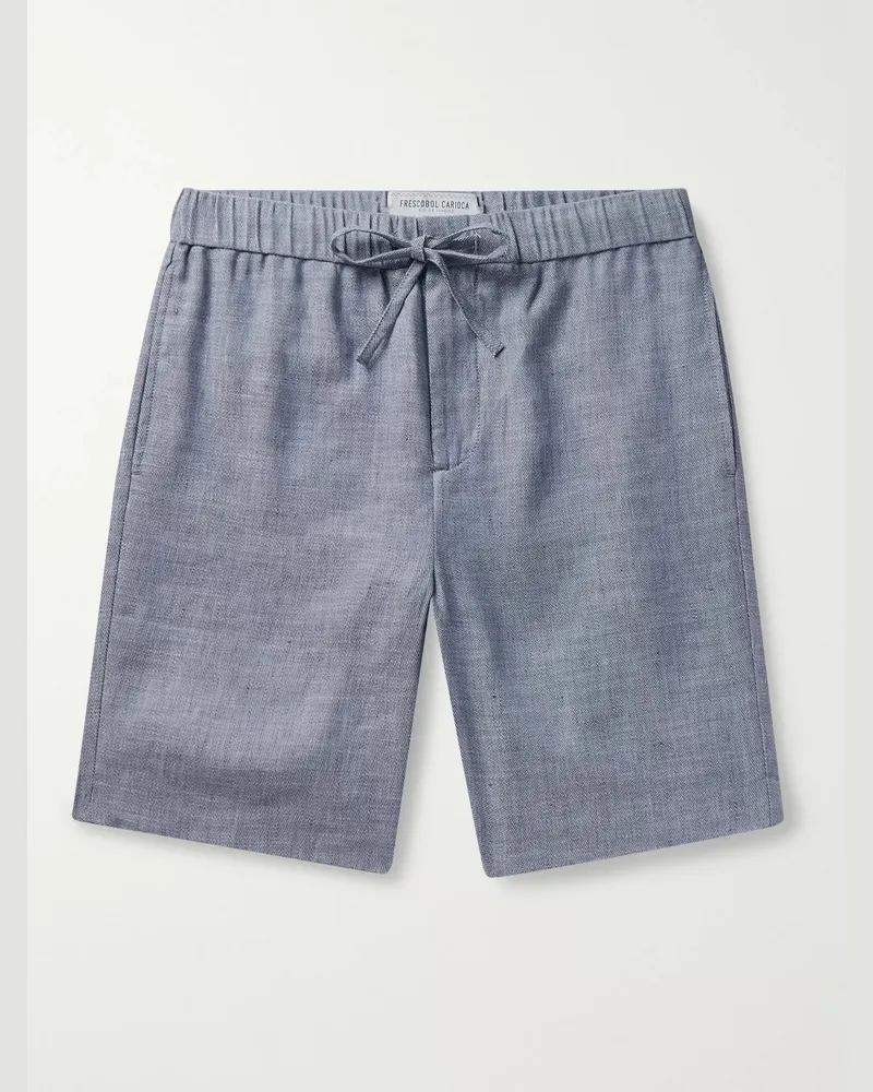 Frescobol Carioca Felipe schmal geschnittene Shorts mit Kordelzugbund aus einer Leinen-Baumwollmischung Blau
