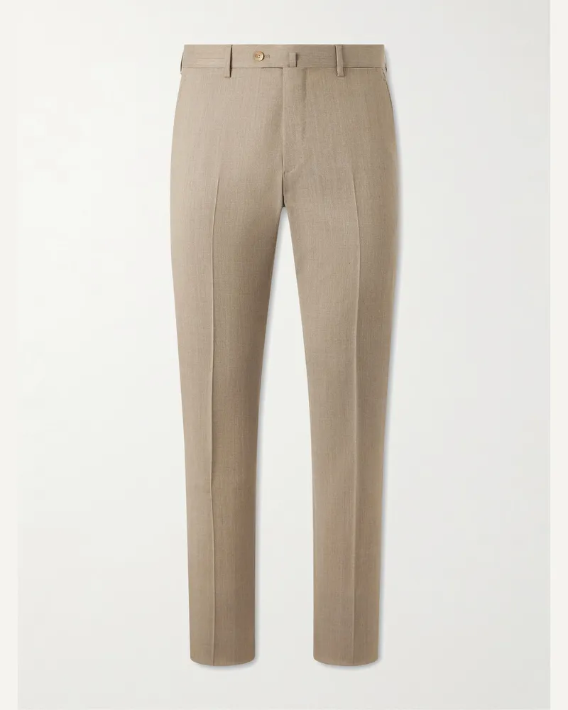 Caruso Straight-Leg Wool Suit Trousers Neutrals