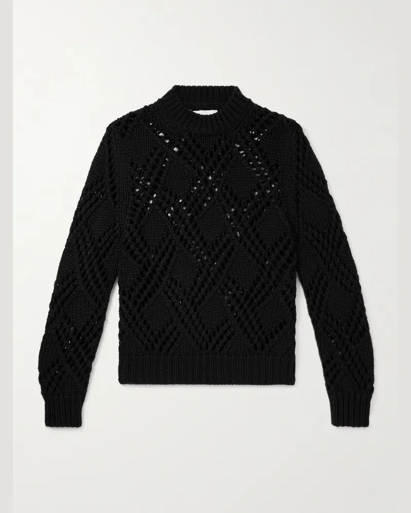 Jil Sander Pullover aus Wolle in Lochstrick Schwarz