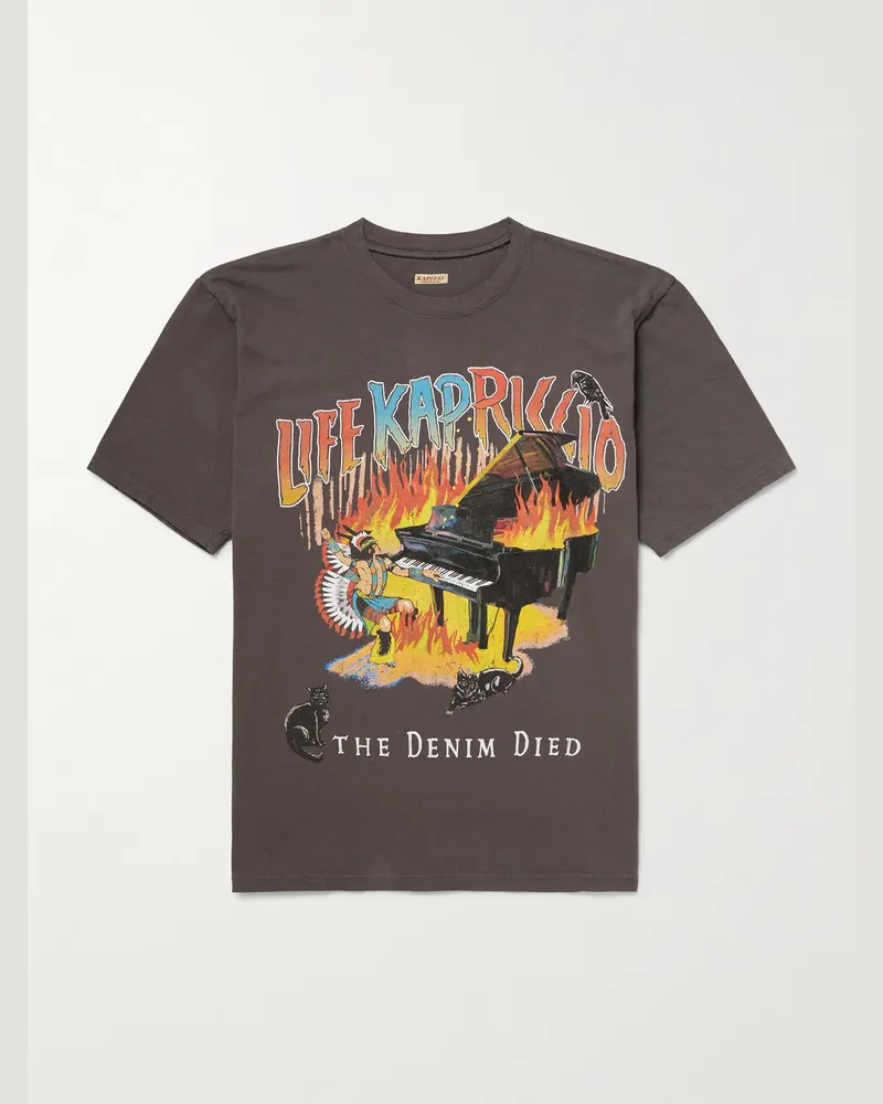 KAPITAL Printed Cotton-Jersey T-Shirt Gray