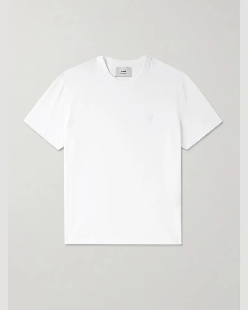 AMI Paris T-Shirt aus Baumwoll-Jersey mit Logostickerei Weiß