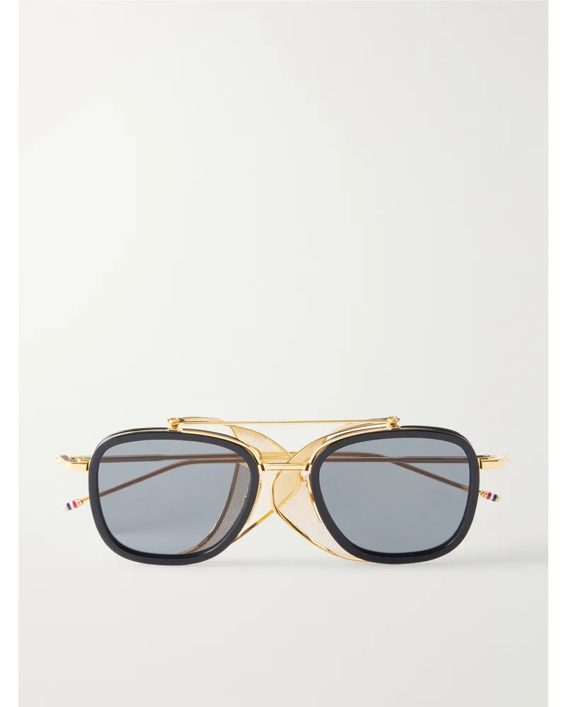 Thom Browne Round-Frame Silver-Tone Titanium Sunglasses Gold