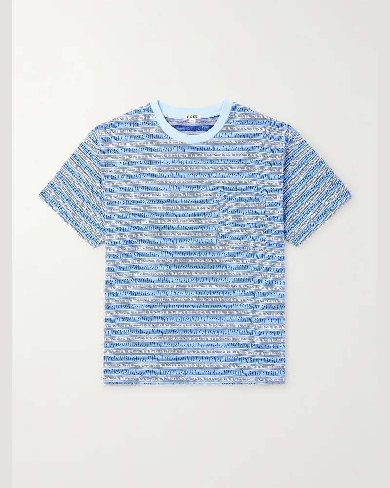 BODE Lyric Striped Cotton-Jacquard T-Shirt Blue